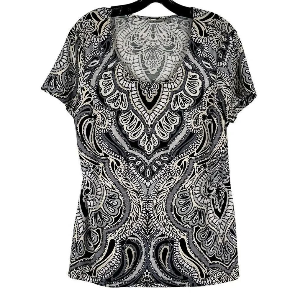 Croft & Barrow Short Sleeve Paisley Multicolor Blouse Large